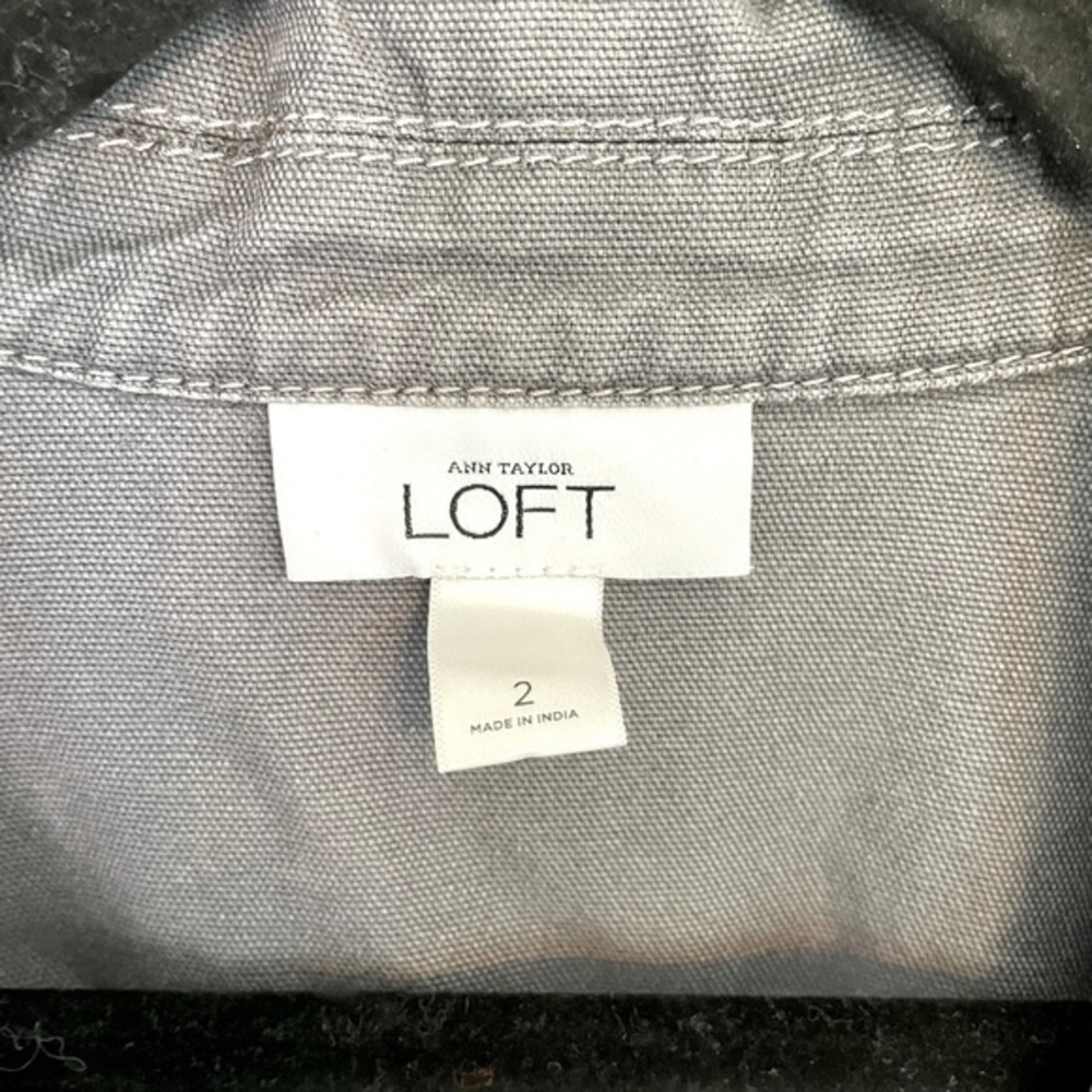 LOFT Gray Canvas Cotton Velvet Trim Jacket - 2 - Picture 6 of 9